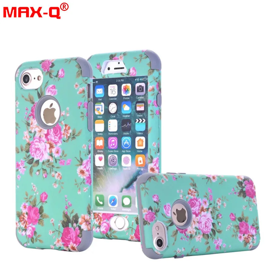 

MAX-Q Orchid Flower Case For iPhone 7/7 Plus 3 in 1 Armor Defender Anti Scratch Shock Resistant Hybrid Hard Silicon Cover Shell