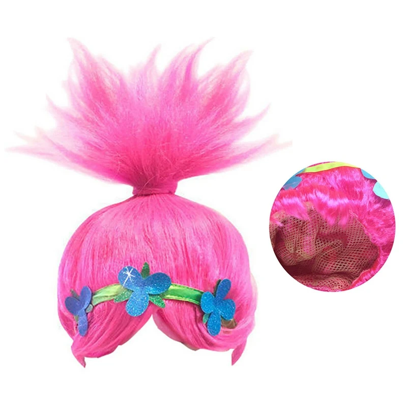 Trolls Dress Cosplay Wig+headband Trolls Wigs Dress Girls Party Cosplay Up synthetic wigs