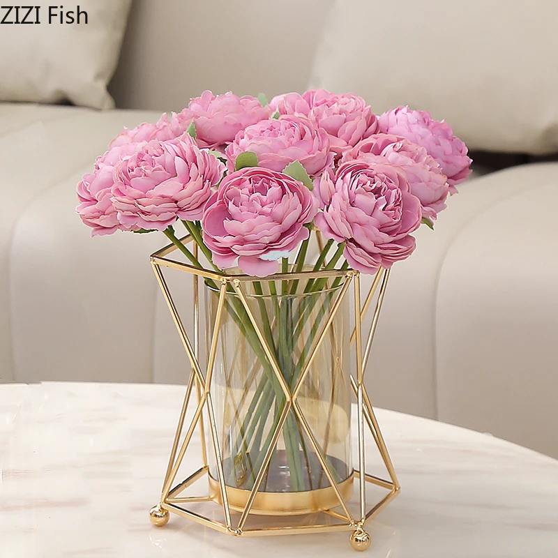 Creativity Glass Transparent Geometry Golden Metal Frame Flower Vase 3 Creativity Glass Transparent Geometry Golden Metal Frame Flower Vase 3