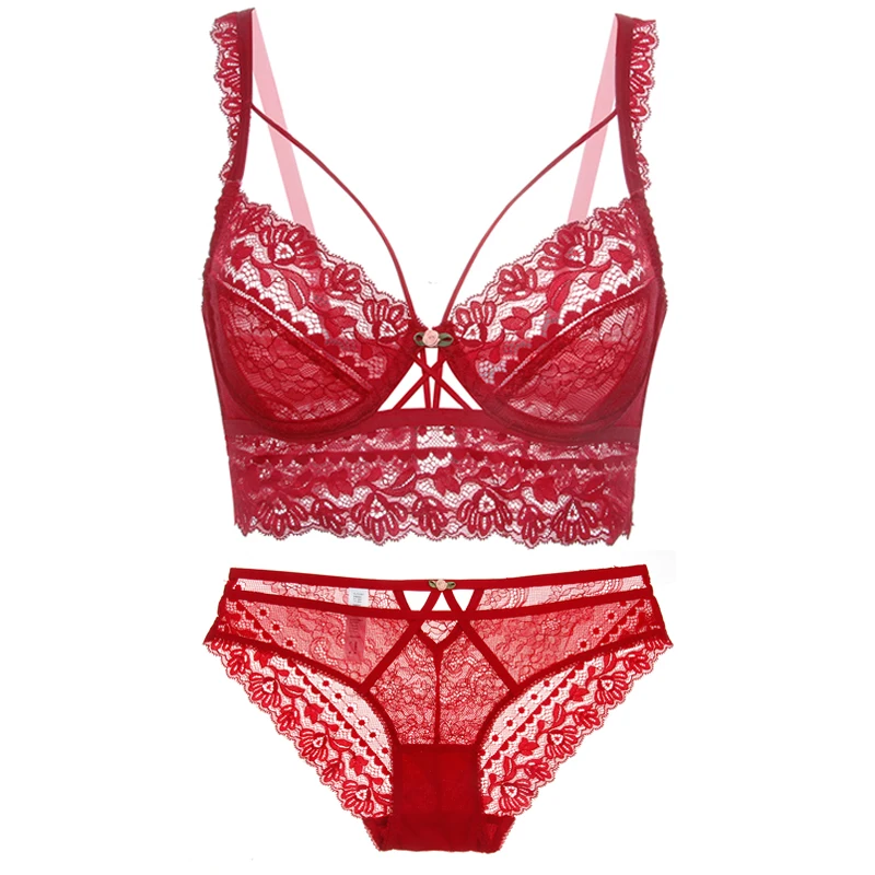 thumbnail image 1 of CINOON-Conjunto de sujetador de vendaje para clásico superior, lencería de realce, ropa interior de encaje, bragas transparentes sexys para mujer, 1 of 5