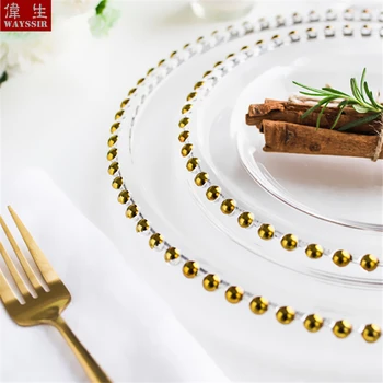 

Nordic Large Round Shape Steak Dinner Crystal Glass Charger Plate Decorative Salad Fruit Wedding Party Tableware Gold Cake Dish