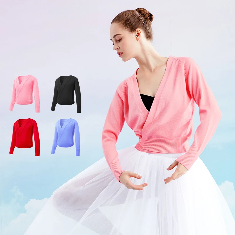 Women Ballet Sweater Crop Tops Knitwear Ballet Leotard Coat Knitted
