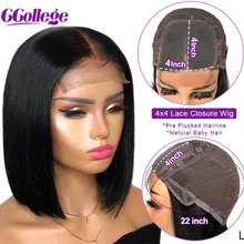 4x4 кружева закрытие парик перуанский прямые парики 13X4 бесклеевой Синтетические волосы на кружеве парик короткий боб парики из натуральных волос с Африканской структурой, Для женщин волосы Remy