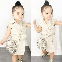 Платье для маленьких девочек жилеты Демисезонный без рукавов куртка для девочек; модная верхняя одежда на поясе Одежда для малышей