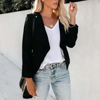 

Women Fashion Autumn Solid Color Lapel Long Sleeve Jacket Coat with Zip Slim Lapel All-match Nylon/ Polyester/Spandex Jacket