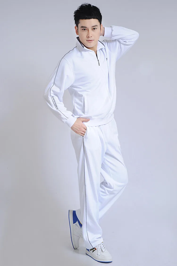 Xinda Chia Nan Korean Silk White Sports Clothing Set Coat Spring And Autumn Trousers Women's Men's Couples Casual Large Size Gro