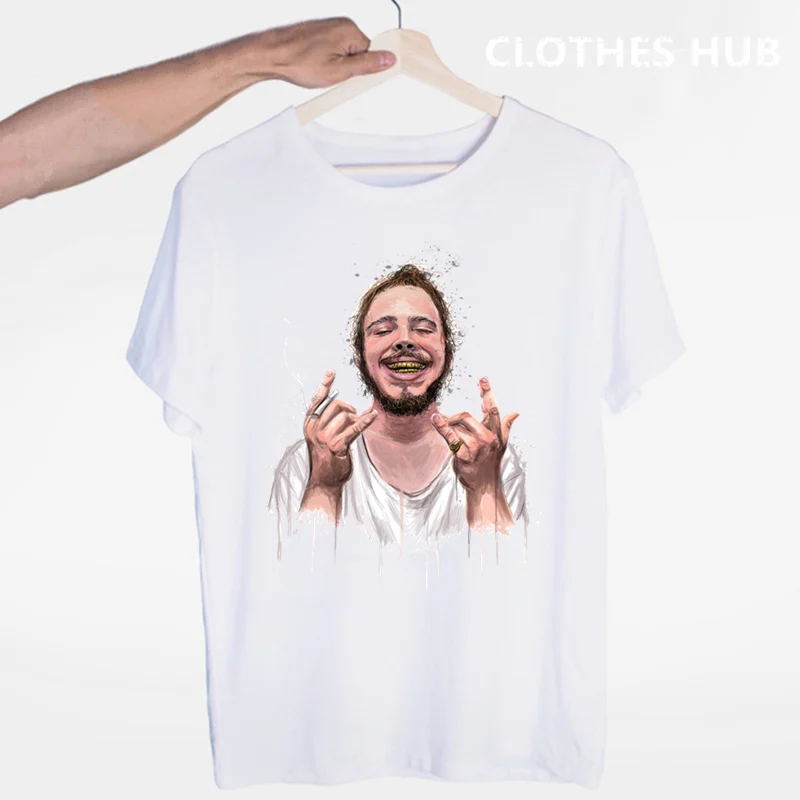 Post Malone Hip Hop T-shirt O-Neck Short Sleeves Summer Casual Fashion Unisex Men And Women Tshirt - Цвет: Серый