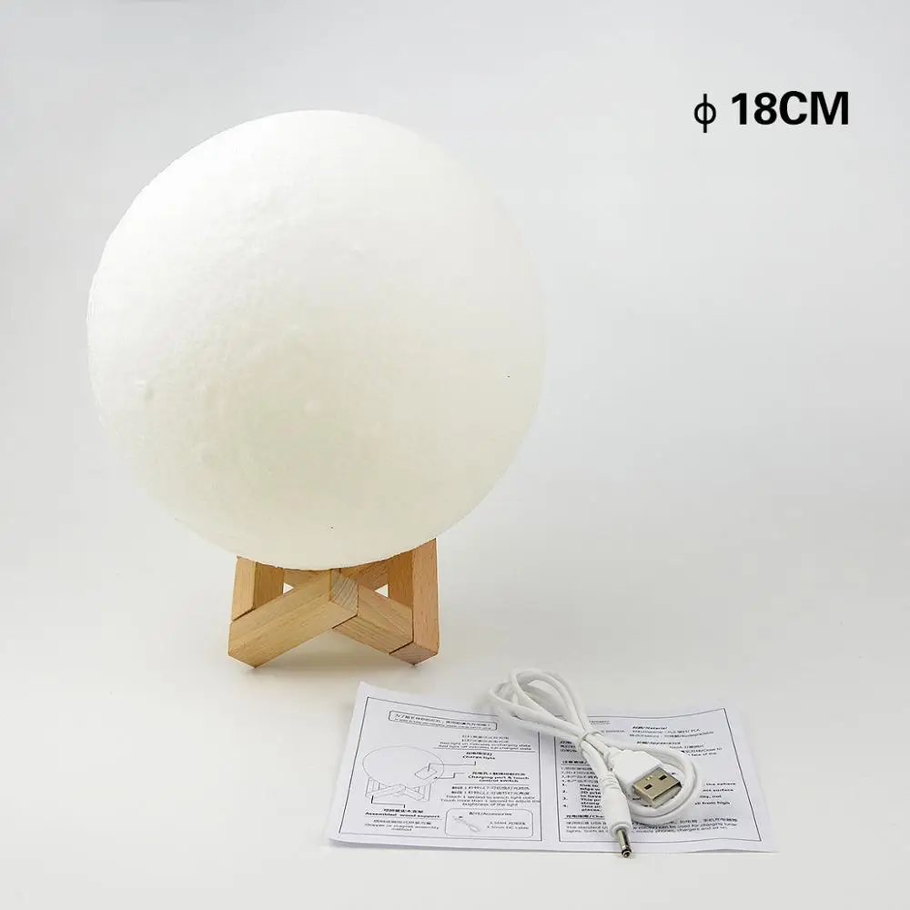 18CM 3D принт, новинка, лунный светодиодный неоновый светильник, 5 В, USB питание, перезаряжаемый сенсорный выключатель, неоновая вывеска, лампа для дома, спальни, декоративный светильник ing - Испускаемый цвет: 18CM