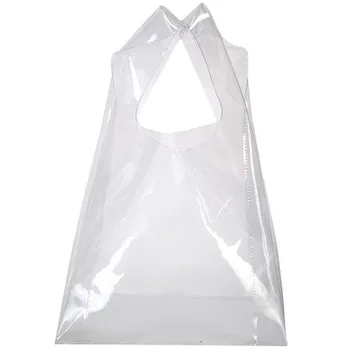 

LJL-Transparent Plastic Tote Women Design Shopping Handbags Holographic Jelly Small Purse Fashion PVC Clear Beach Bag