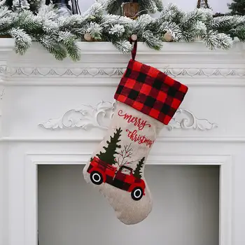 

Candy Gifts Christmas Stocking Decorations for Tree Santa Sacks Red Plaid Christmas Stocking Cadeau Noel Party Supplies DB60SD