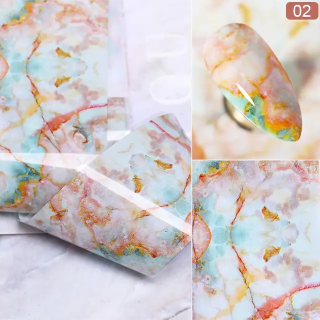 1 Box Glitter Marble Series Nail Transfer Foil Stickers Gold White And Black Bright Slider For Nails DIY Decoration Manicures 08