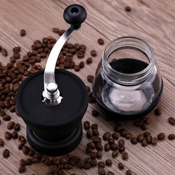 

HOT Manual Coffee Grinder with Storage Jar Soft brush Conical Ceramic Burr Quiet H7EA