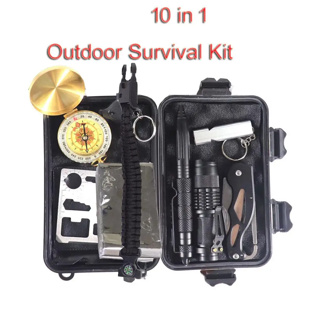 Survival Kit Set Military Outdoor Travel Mini Camping Tools Aid Emergency Multifunctional Wristband whistle Blanket Knife | Спорт и
