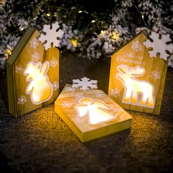 

Christmas Decoration Wooden Snowflake Cabin Light Board Angel Snowman Elk Christmas Pendant Home Decoration Luminous Ornament