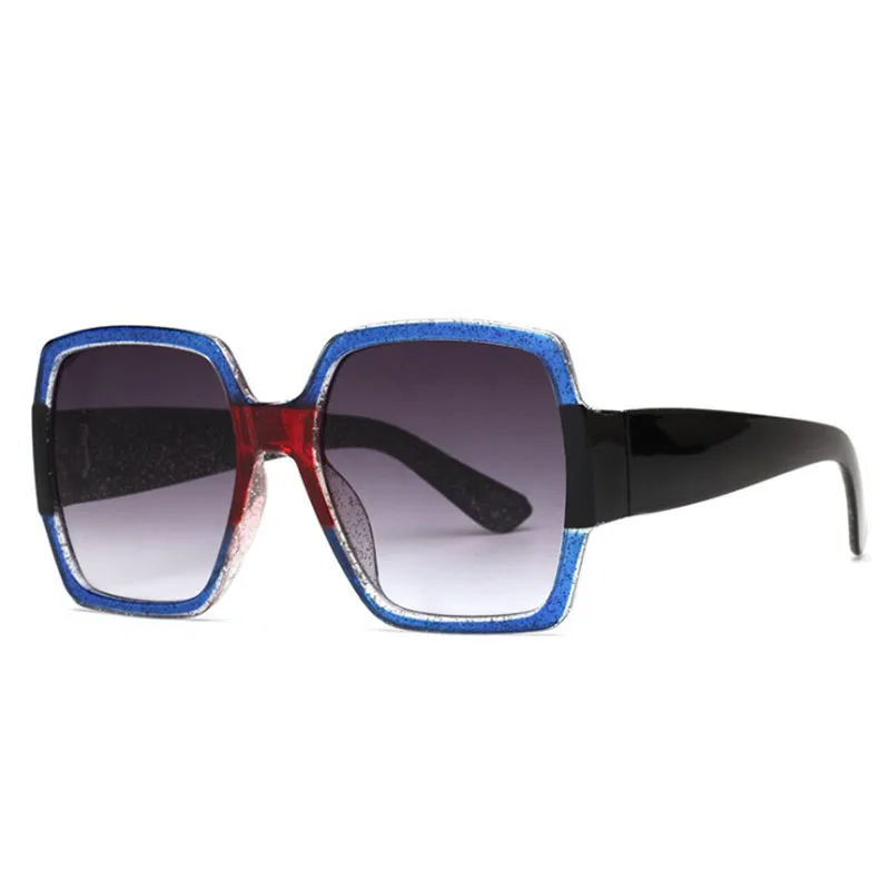 blue red black Модная квадратная Большая рама UV400 Солнцезащитные очки женские мужские очки - Цвет линз: blue red black