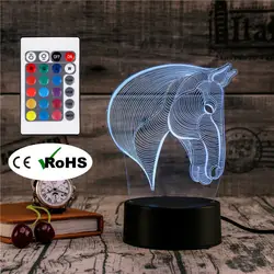 3D светодиодный Ночной светильник, настольная лампа, прикроватный светильник для лошади, светодиодный домашний коридор, отель, вечерние