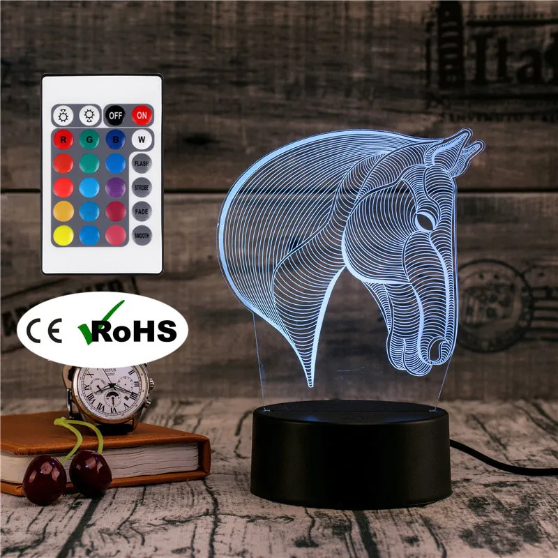 3D Led ночник настольная лампа прикроватная лошадка Светодиодная для дома коридора