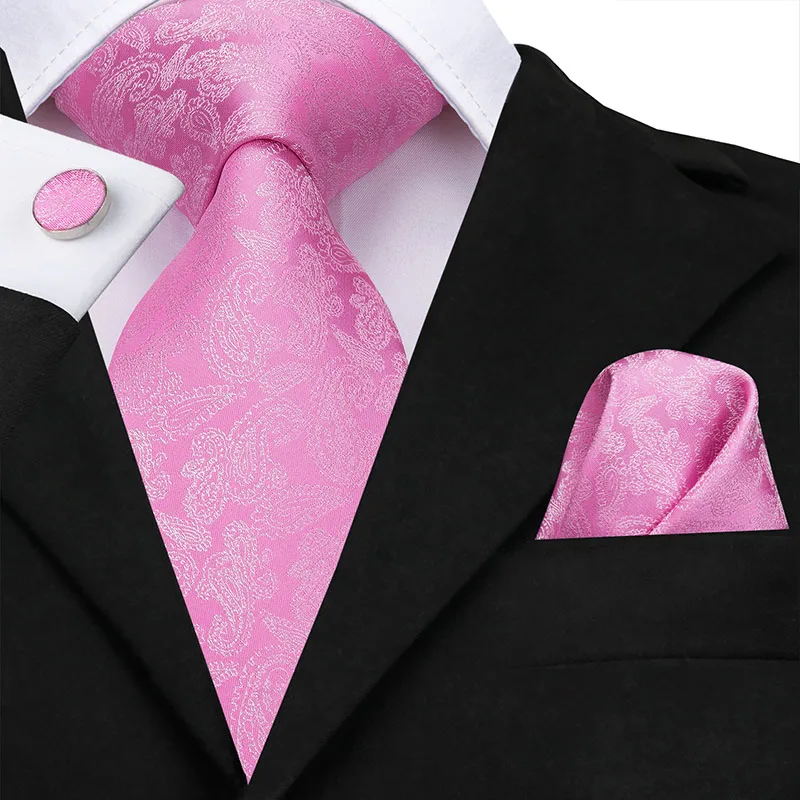 Hi-Tie розовые галстуки для мужчин цветочный Галстук Пейсли галстук бутоньерка платок запонки набор для свадьбы бизнес галстук подарочная коробка