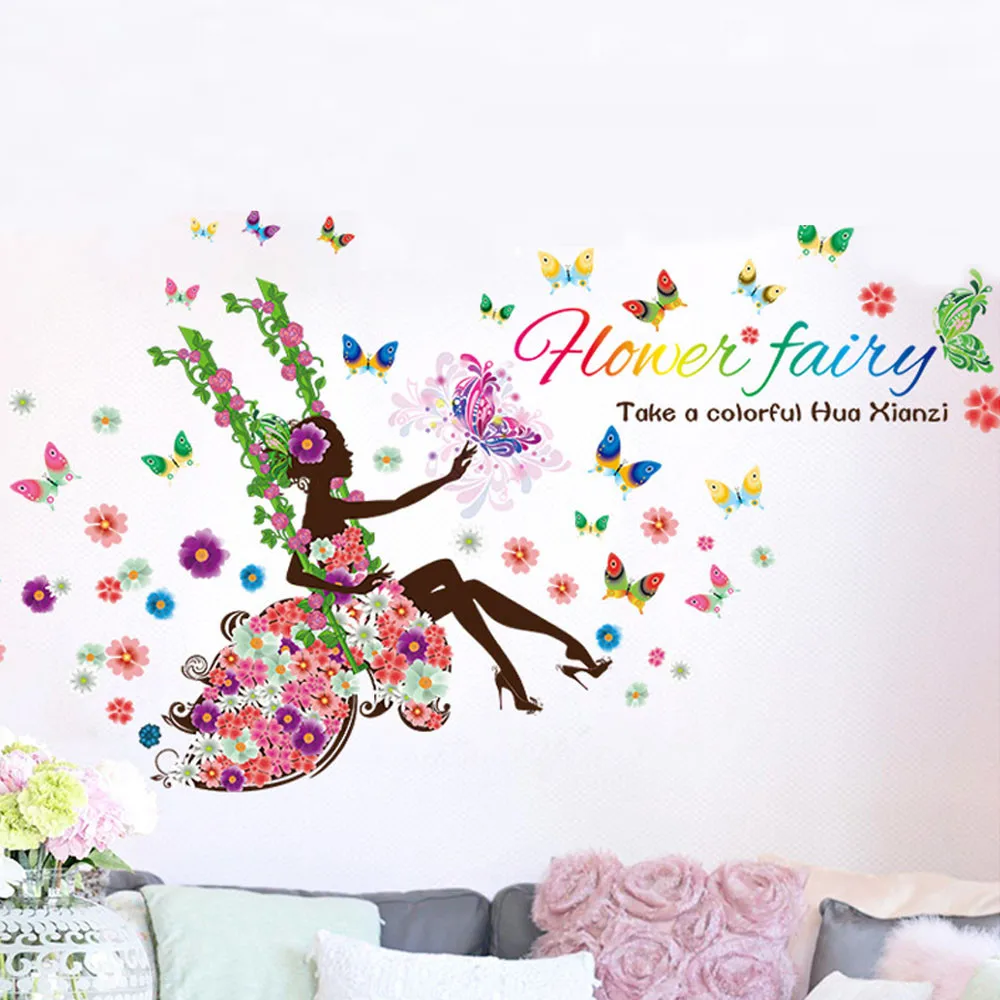

New Butterfly Flower Fairy wall stickers Bedroom Living Room Walls decor home decoration accessories bedroom wall stickers