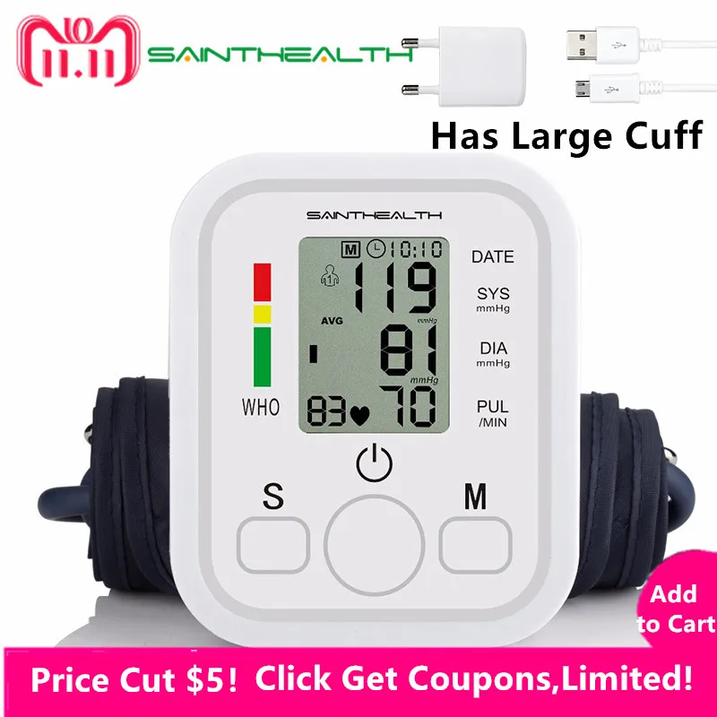 WITLEOF Upper Arm Blood Pressure Voice Monitor with ECG Wireless Blood  Pressure Machine with Bluetooth and Heart Rate Monitor - AliExpress