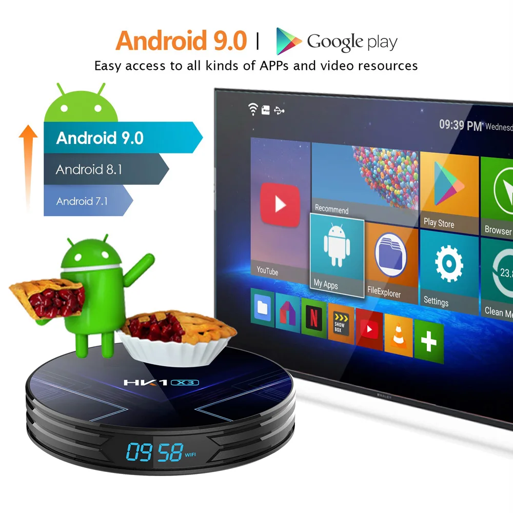 HK1 X3 Android 9,0 ТВ приставка Amlogic S905X3 4G ram 32GB 64GB rom 128GB quad core 2,4G/5 GHz Wifi BT 1000M H.265 Youtube медиаплеер