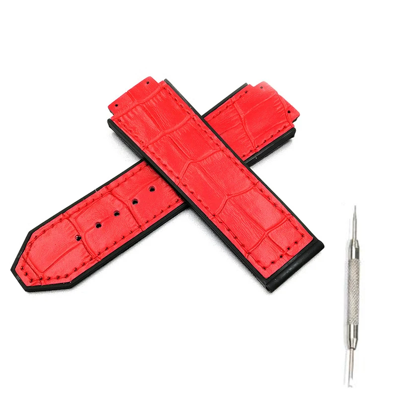 Мужской силиконовый кожаный ремешок 25 мм x 19 мм резиновый ремешок складная застежка с логотипом для Hublot большой взрывной ремешок аксессуары для часов - Цвет ремешка: red