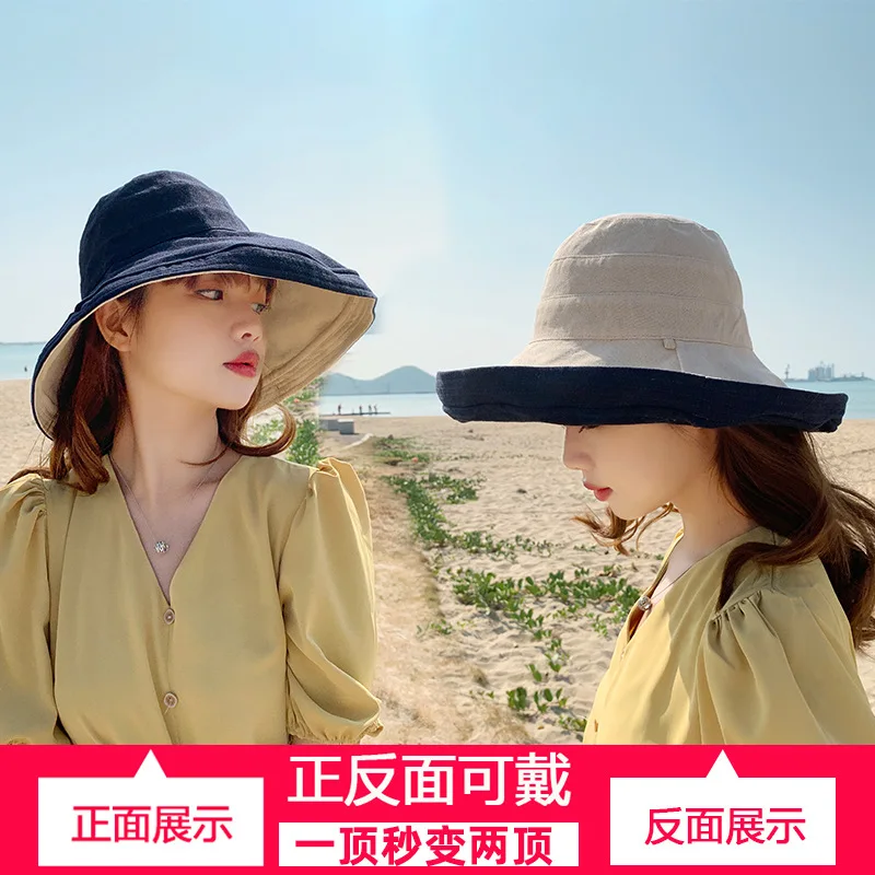 

Bucket Hat Japanese-style Double-Sided Mixed Colors Large Brimmed Topee Women's Sun Protection Hat Children Summer Korean-style