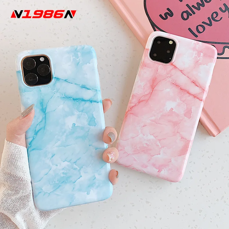 

N1986N Phone Case For iPhone X XR XS Max 11 11 Pro Max 6 6s 7 8 Plus Smooth Marble Granite Soft IMD For iPhone 11 Couple Case