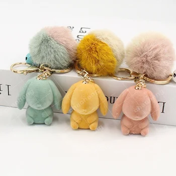 

Fluffy Pompom Rabbit Fur Ball Keychains Cute Rabbit Bear Key Chain Rings Key Holder Trendy Jewelry Bag Accessories Gift