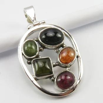 

Solid Multicolor Oval, Square Tourmaline Pendant 4.1 cm Gem Stone Gift