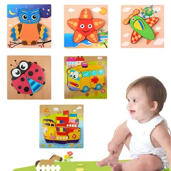 

Montessori 3D Animal Thickened Puzzles Wooden Toy Cognition Puzzle for Children Birthday Gifts DIY Cartoon Jigsaw