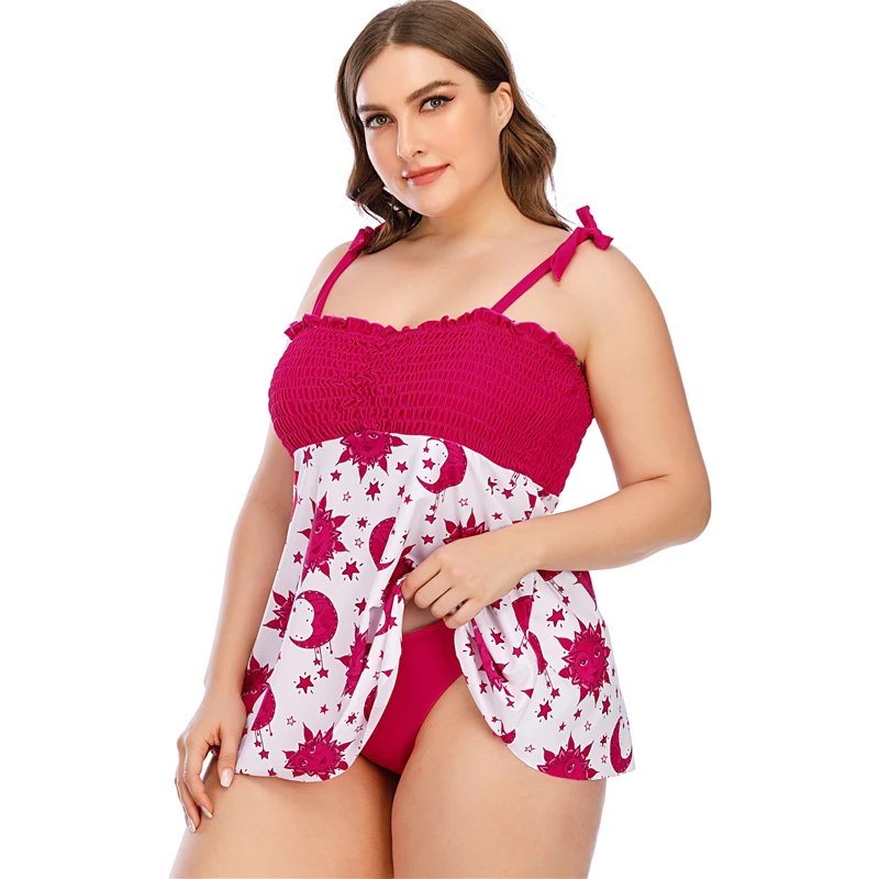 

Sexy Two Pieces Swimwear Women Large Size 4XL/5XL Swimsuit Swimdress +Bikini Female Plus Size Beachwear Printed Bathing Suit