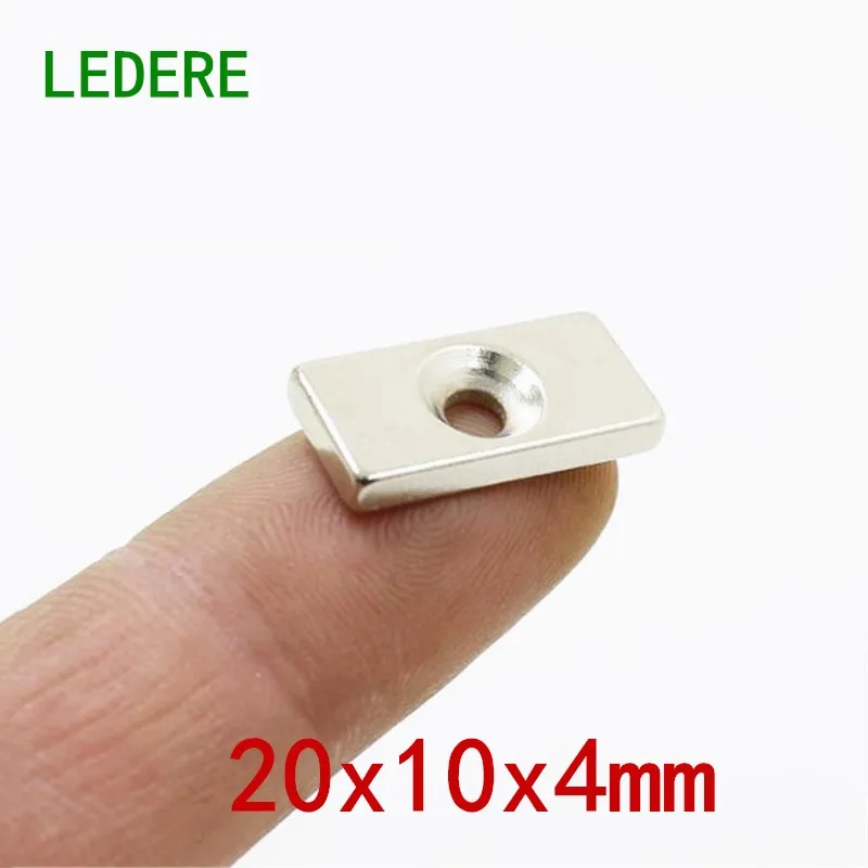 LEDERE 10pcs NdFeB Fix Magnet 20x10x4 mm with M4 Screw Countersunk Hole Block N35 Neodymium Rare 20*10*4-4 | Обустройство дома