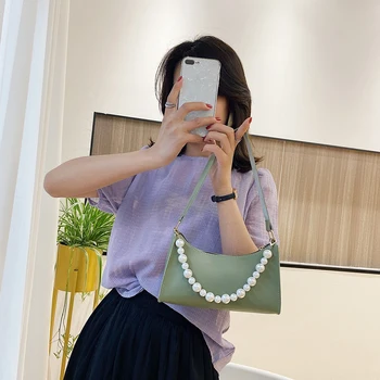 

Portable Women Pearl Shoulder Bag Elegant Leather Handbag Lady Travel Tote Purse Fashion Exquisite Shopping Bag