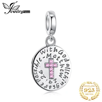 

JewelryPalace Cross God Blessings 925 Sterling Silver Beads Charms Silver 925 Original for Bracelet Silver 925 Original Jewelry