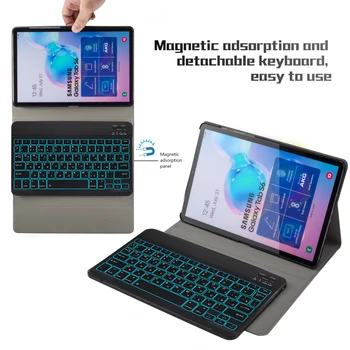 

For Samsung Galaxy Tab S6 SM-T860 T865 Tablet 7 Colors Backlit Russian Spanish USA Bluetooth Keyboard Leather Flip Stand Case
