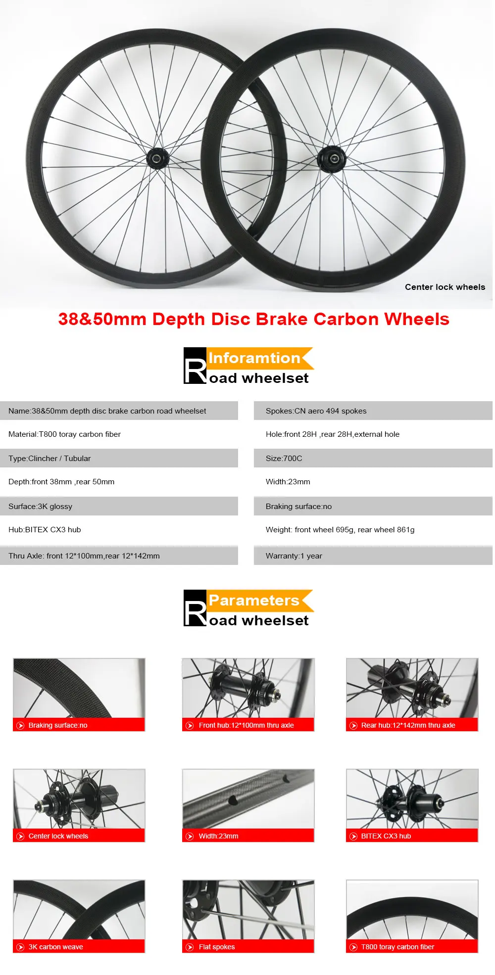 700C Дорожные дисковые колеса, 38 мм/50 мм Глубокий дорожный дисковый тормоз Углеродные колеса для шоссейного велосипеда полный трубчатый из углеродного волокна/колпачок колеса