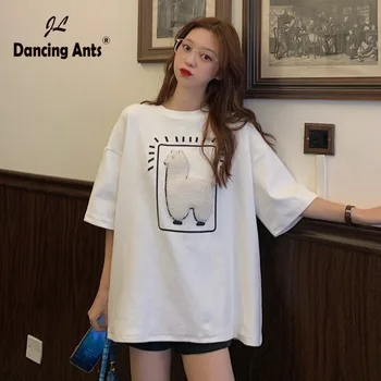

Women T-shirts Cartoon Print O-Neck Half Sleeve Harajuku Korean Plus Size Loose Tops 2020 Summer New Female Fashion Casual Tees