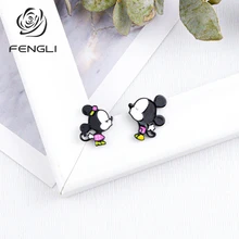 FENGLI милые серьги-гвоздики с Микки Маусом Черные милые Асимметричные Мультяшные поцелуй серьга женские модные серьги с Минни Маус ювелирные изделия