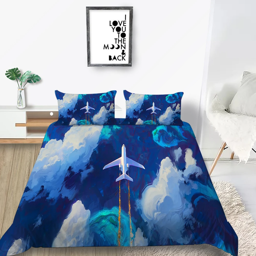 

Plane Bedding Set Kids 3D Fashionable Cartoon Duvet Cover Clouds King Queen Twin Full Single Double Unique Design Bed Set