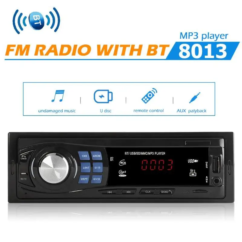 VODOOL 8013 одиночный 1 DIN автомобильный стерео MP3 мультимедийный плеер в тире головное устройство Bluetooth USB AUX FM радио приемник Универсальный 12 В