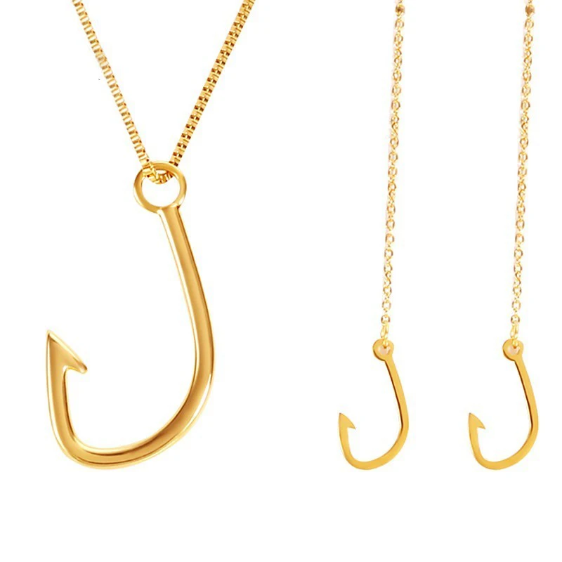 Rir Nautical Sideways Fish Hook Necklace Silver And Gold Personalized