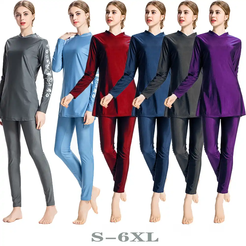 Traje De Bano Musulman Burkini 2020 De Alta Elasticidad Hijab Para Nadar Traje De Playa De Verano De Moda S 6xl Traje De Bano Musulman Solido Mujeres Aliexpress
