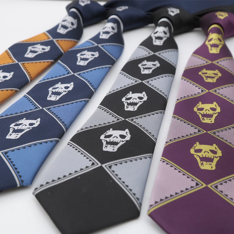 Anime JoJo Bizarre Adventure Necktie KILLER QUEEN Kira Yoshikage Skull Neck Tie Halloween Cosplay Costumes Accessories Man Woman