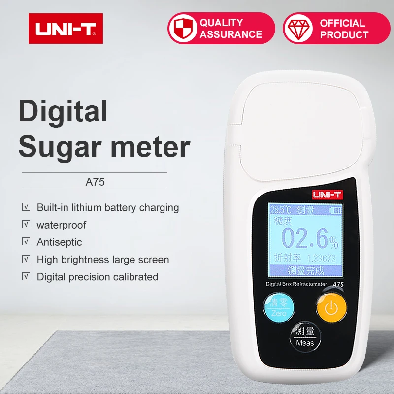 Digital Sugar Meter Uni-t Concentration meter Analytical Instruments Fruit Food Vegetables Solution A75 Sugar Detecting Device