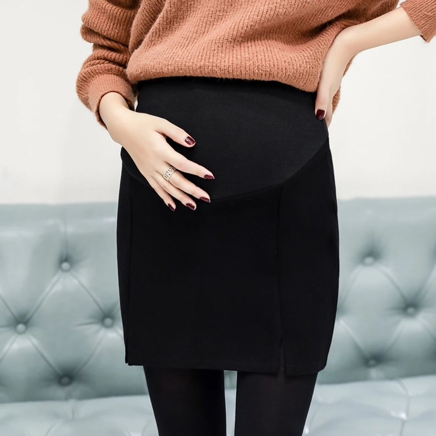 Одежда для беременных женщин; сезон осень-зима; шерстяная юбка для беременных; Корейская версия юбки для беременных женщин - Цвет: Черный