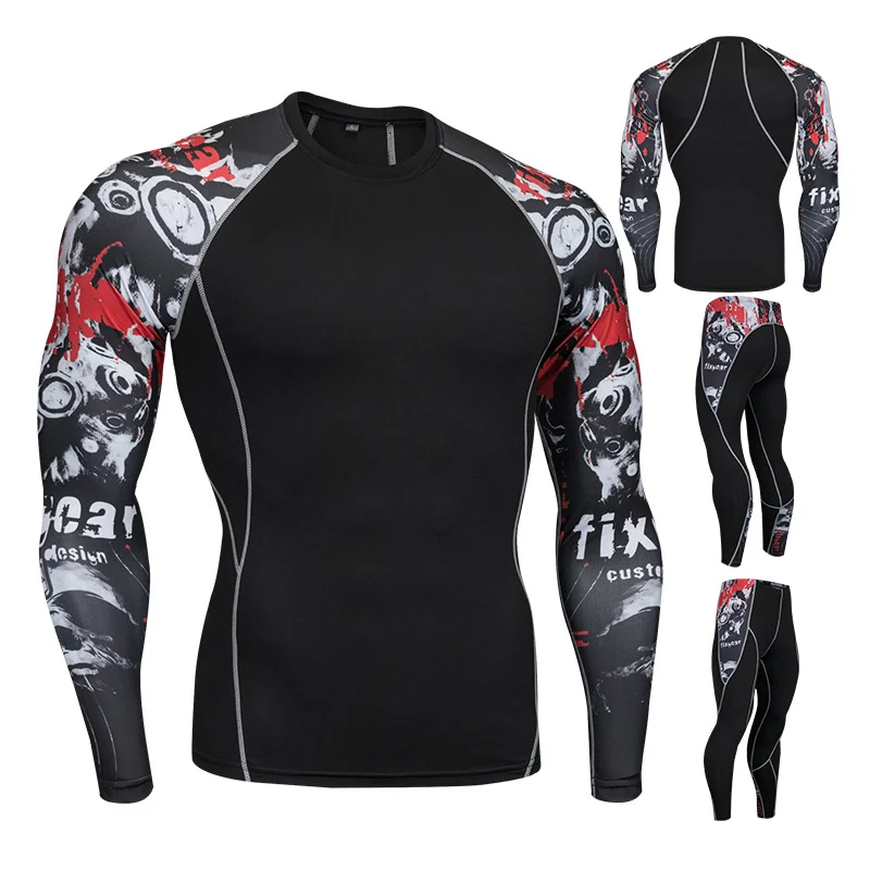 Мужской спортивный костюм MMA Rashguard брендовый комплект для тренировок с 3D принтом