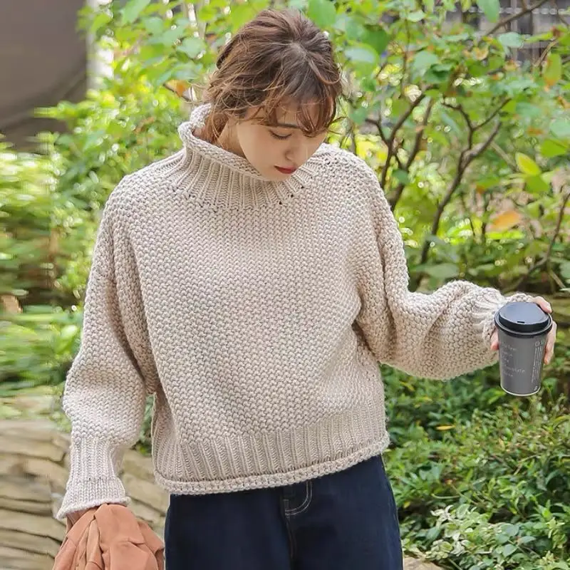 

Women Turtleneck Pullover Sweaters Autumn Winter Thick Warm Loose Long Sleeve Solid Jumpers Female Knitwear 2020 vs539