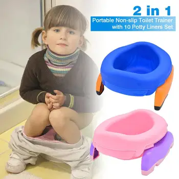 

Baby Toilet Training Seat Potty-toilet Training Seat 2 In 1 Portable Non-slip Toilet Trainer With 10 Potty Liners Set For Kids