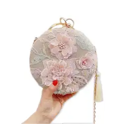 Стильный кружевной клатч круглые вечерние сумки сумка на плечо кошелек для свадьбы, вечеринки для женщин девочек A69C